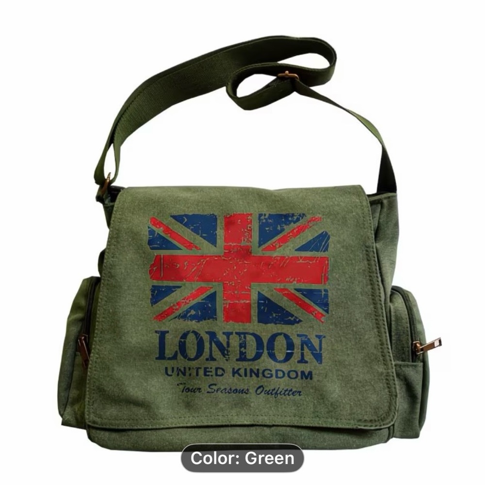 Large Capacity Messenger Bag w/London England Flag Print & Adjustable Straps